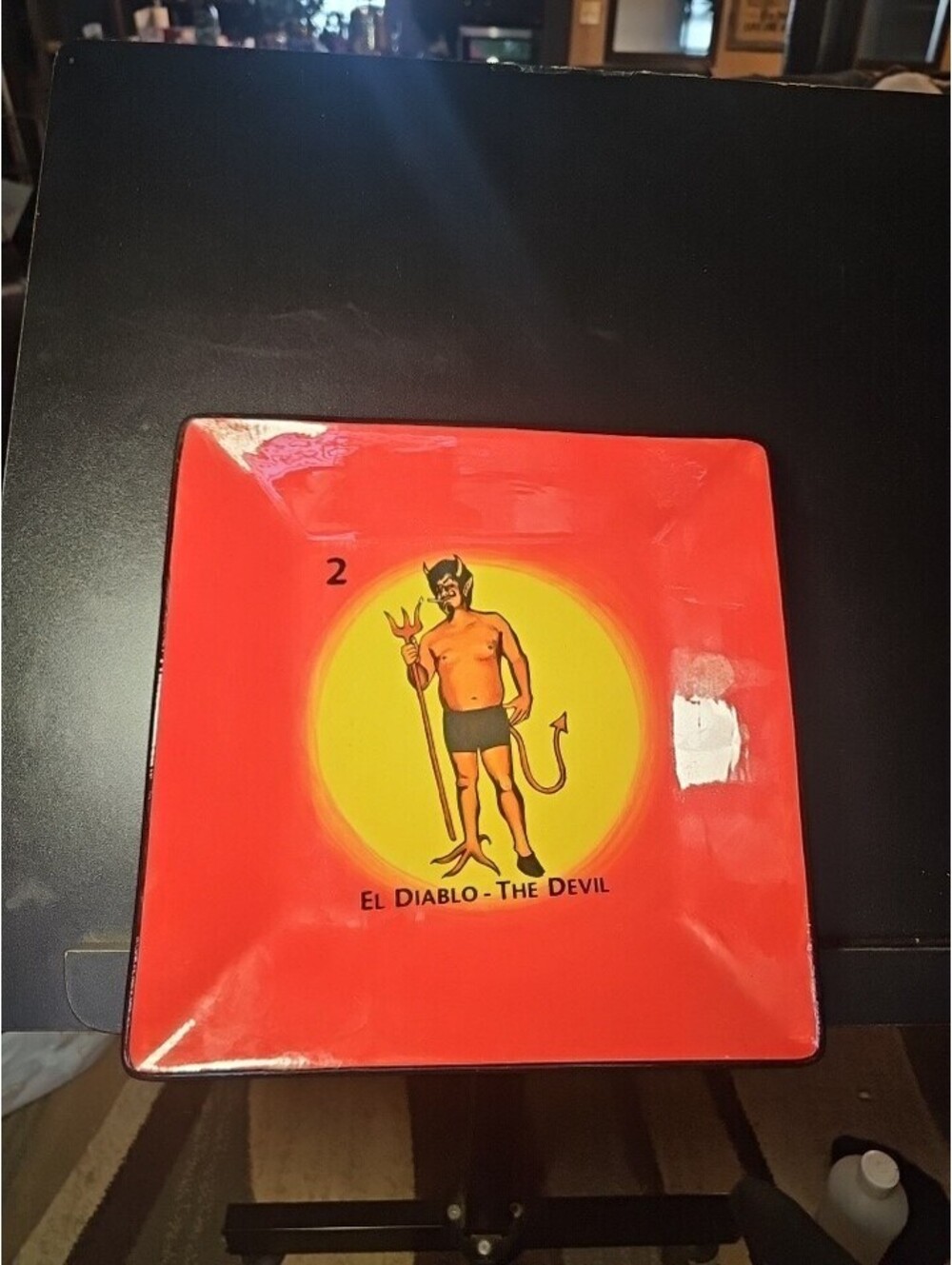 Square My Loteria By Cristina Sosa Noriega Green “El DIABLO” Platter Plate